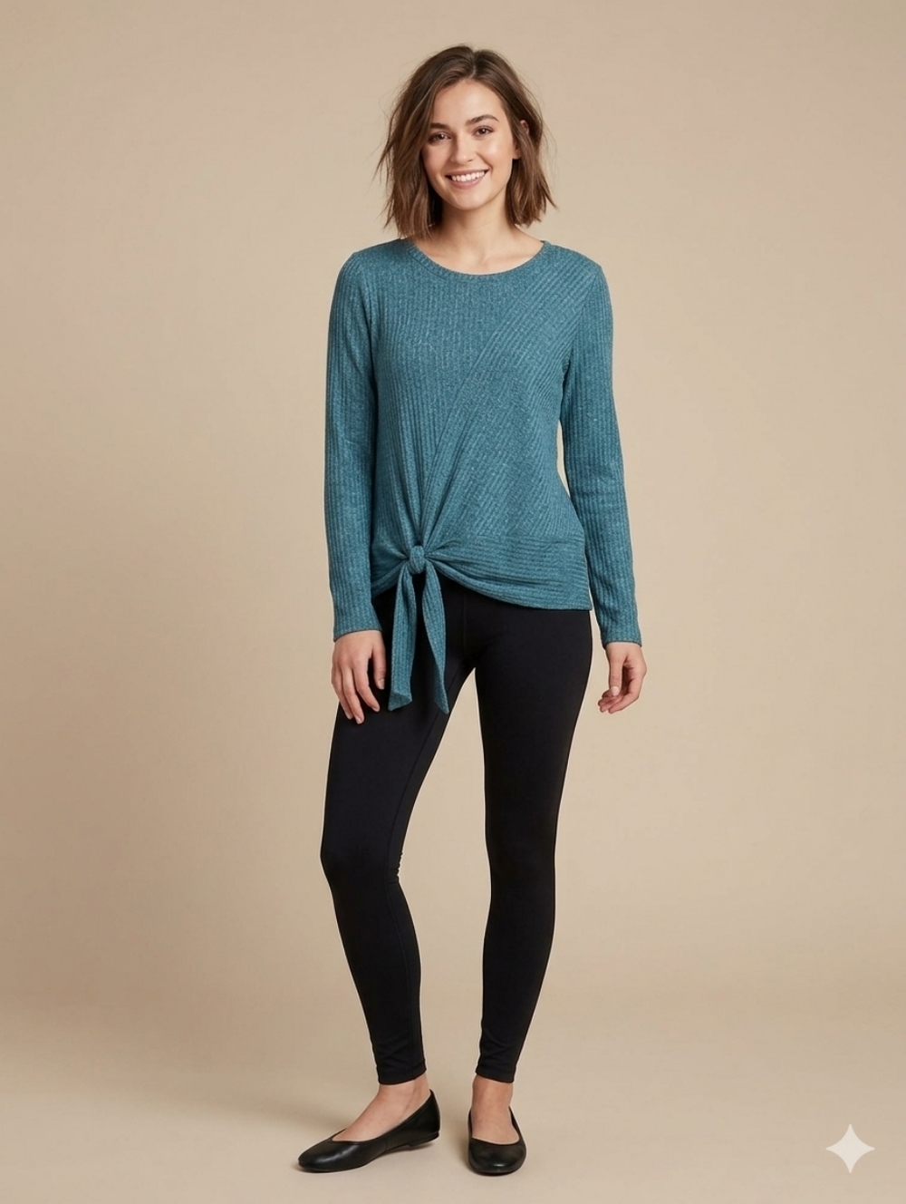 Simply Vera VERA WANG Side Tie Turquoise Top SZ L - Picture 4 of 12